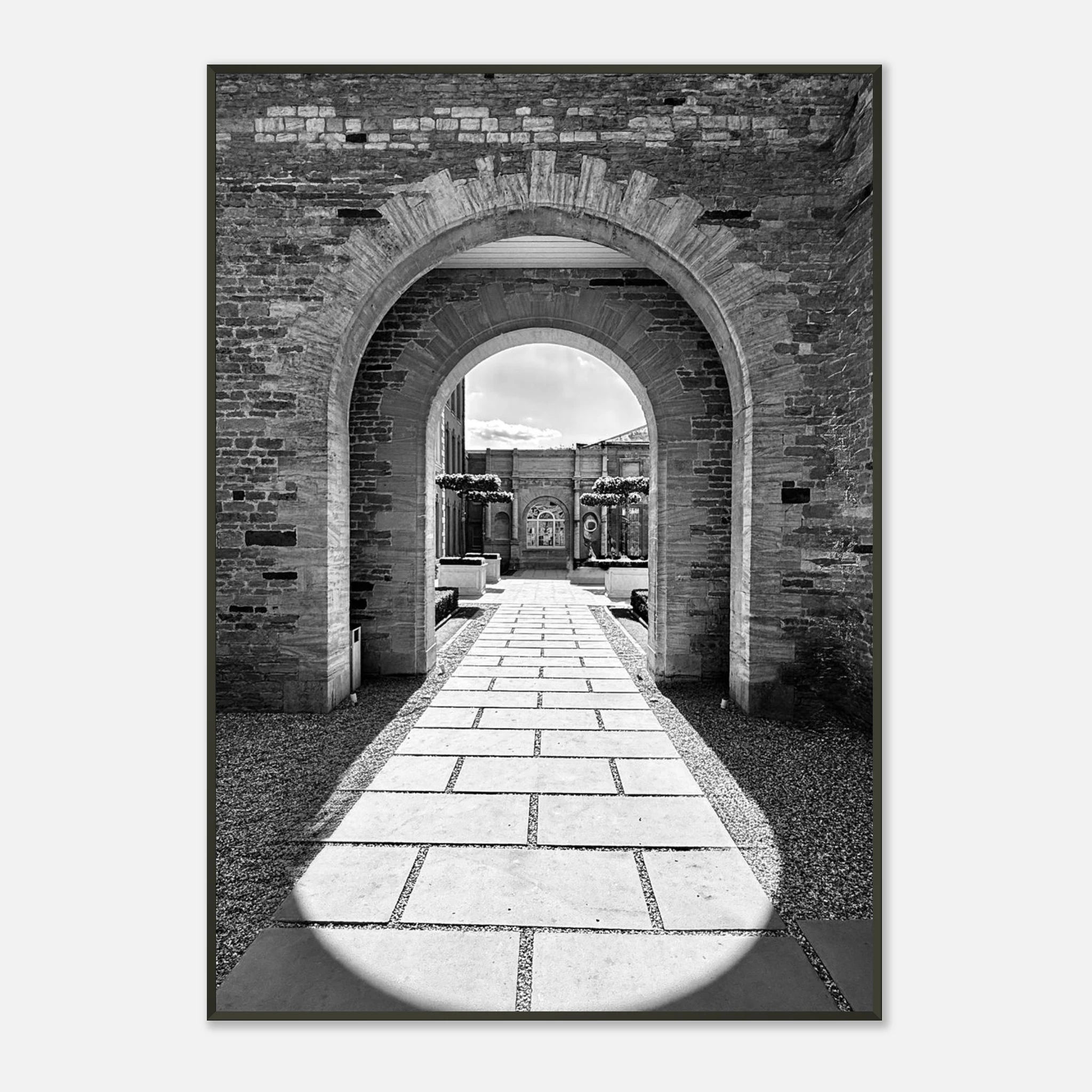 Cotswolds Estate aluminum framed poster featuring black and white summer light and shadows from the Studio Edition travel collection.