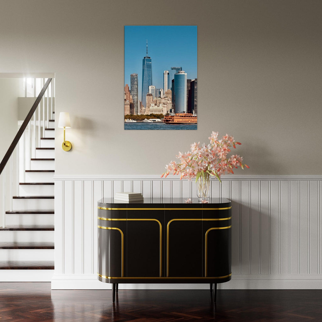 NYC skyline canvas print featuring the World Trade Center and Staten Island Ferry, part of the Travel Collection by My Store.