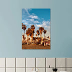 SoCal Beach canvas print featuring palm trees and graffiti California wall art on high-quality print material.