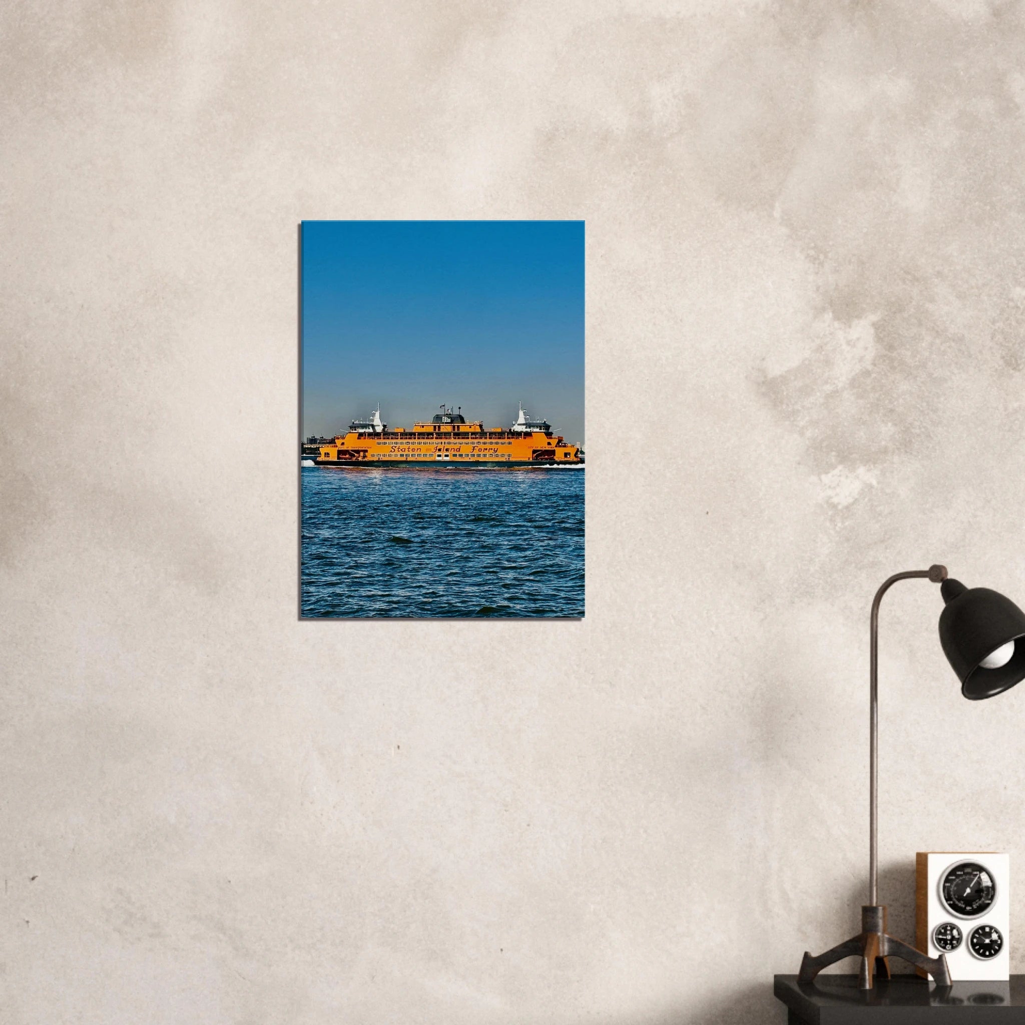 NYC skyline canvas print featuring the Staten Island Ferry in the travel collection by CaliCuration, studio edition wall art.