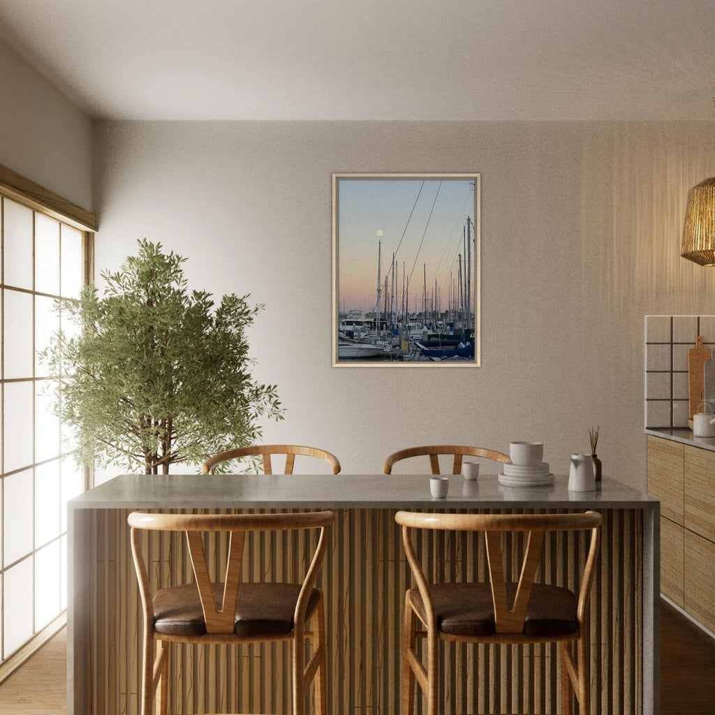 Framed canvas art print of Summer Evening Marina Del Rey with nautical and chic tones, California Canvas Studio Edition.