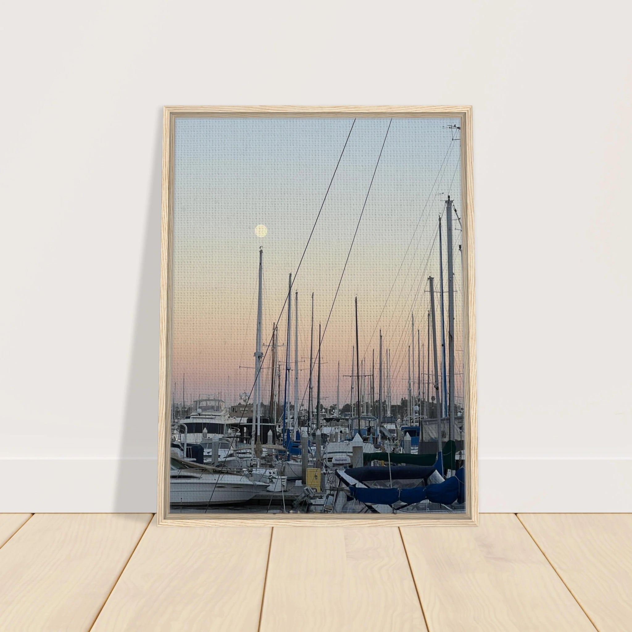 Framed canvas print of Summer Evening Marina Del Rey with nautical and chic tones, showcasing California coastal scenery.
