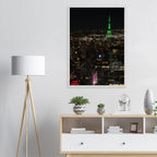 Wood mounted framed poster of NYC downtown night view featuring the Empire State Building, from the Studio Edition Travel Collection.