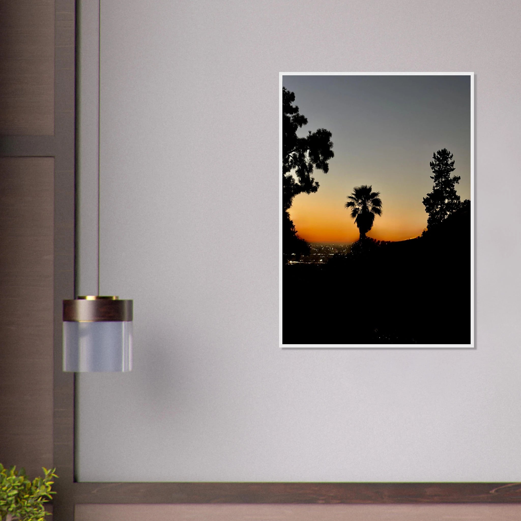 Winter Sunset Laurel Canyon Hollywood Hills framed poster featuring California sunset art, studio edition print on high-quality material.