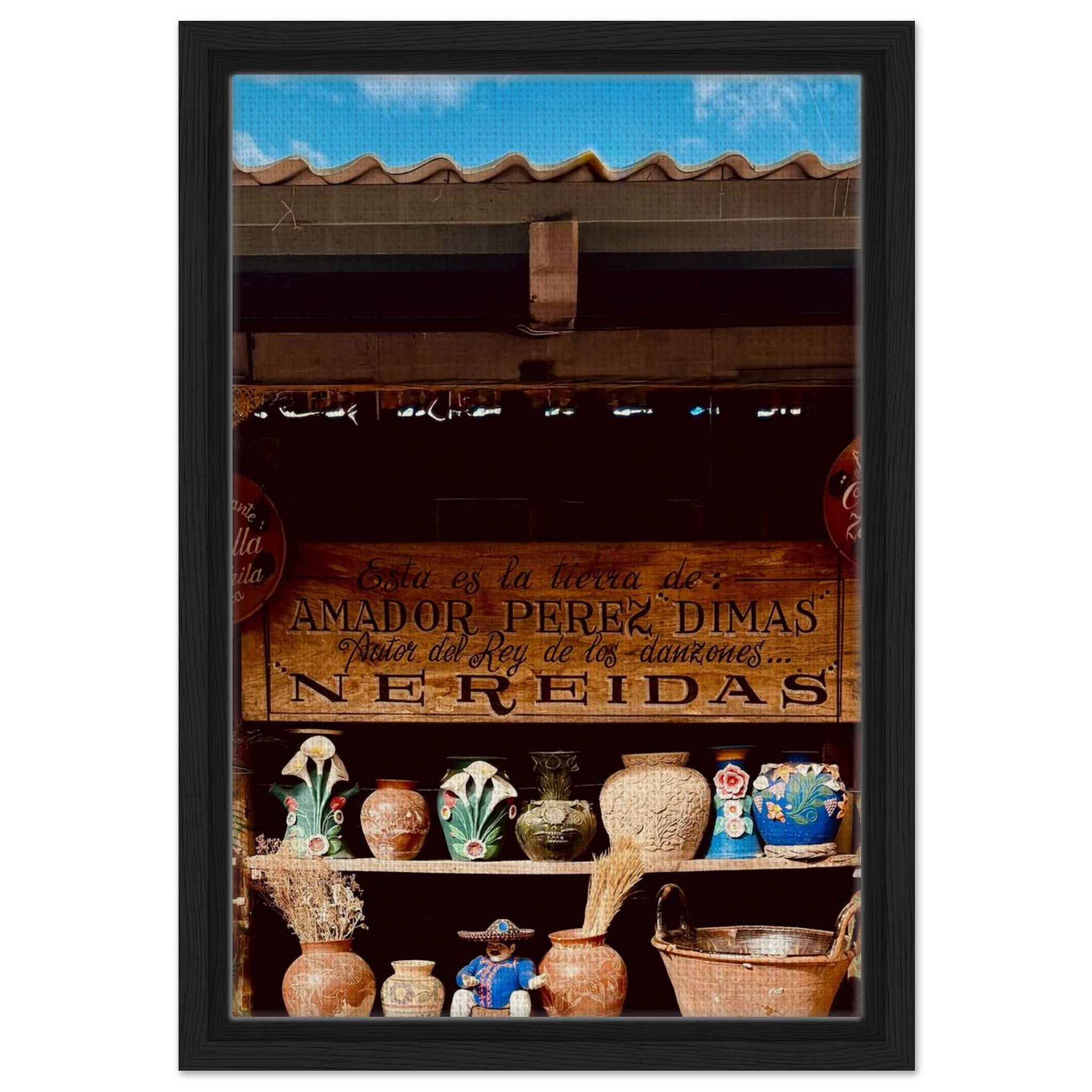 Framed canvas print of Oaxaca street fair in Mexico from CaliCuration's travel collection, showcasing vibrant colors and street scene.