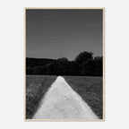Black and white framed poster featuring a summer road scene from the Travel Collection print on semi-glossy paper.