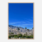 Wooden framed poster of a sunny fall day in Palm Springs, California, featuring vibrant autumn scenery and studio-quality print art.