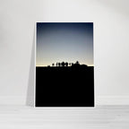 Black and white framed print of Hollywood Hills with city lights, part of the Summer Hike California poster art series.