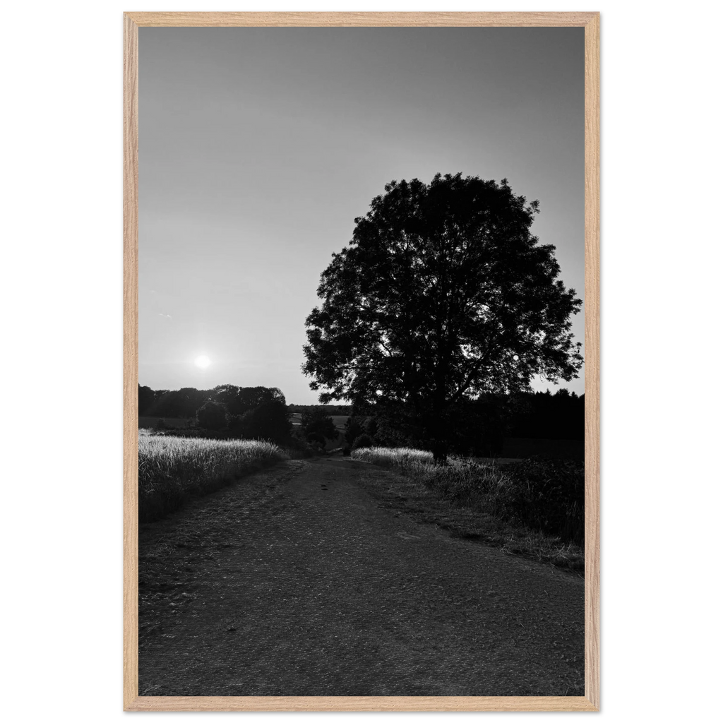 Mounted wooden framed poster of summer in the English Cotswolds, black and white travel print from the Studio Edition collection.
