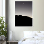 Wooden framed semi-glossy poster of a black and white Hollywood Hills moonrise scene, California art studio edition print.