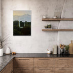 Color print by CaliCuration titled "A Window into Jungle Stillness," showcasing a serene jungle scene in vibrant colors.