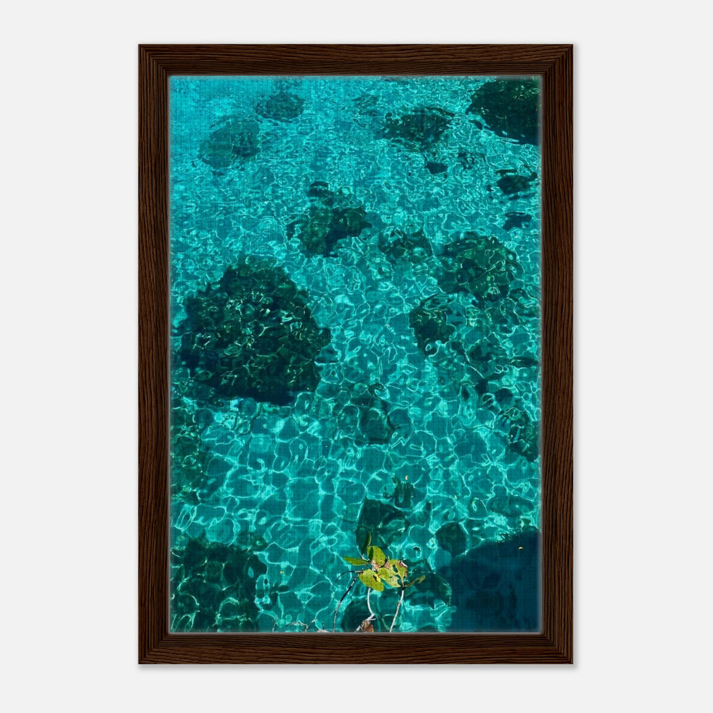 Vibrant tropical summer coastal artwork print in a framed canvas from the Travel Collection, natural beach scene decor.