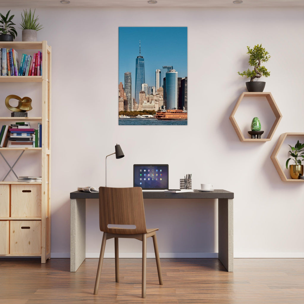 NYC skyline canvas print featuring the World Trade Center and Staten Island Ferry, part of the Studio Edition travel collection.