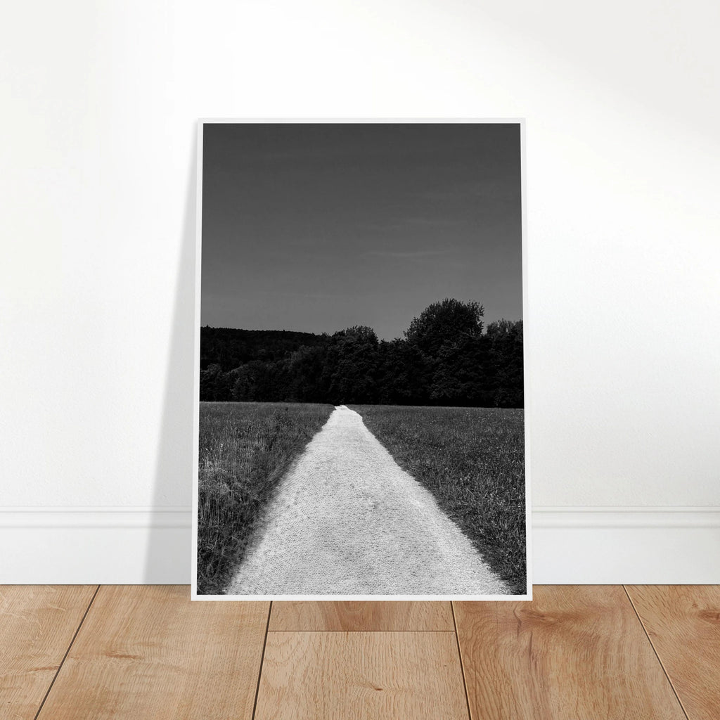 Black and white framed poster of a summer road scene on semi-glossy paper, part of the Travel Collection by My Store.
