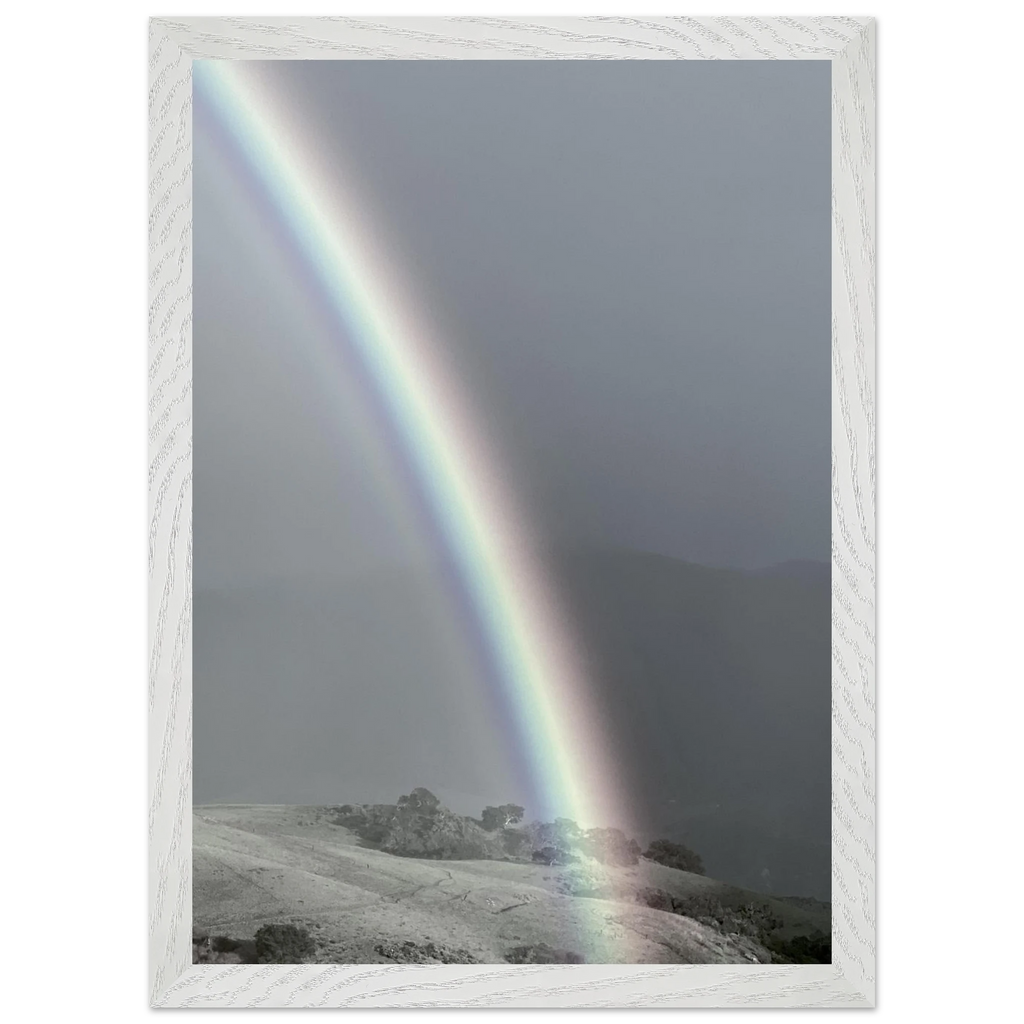 Black and white mounted framed poster of a post-summer storm rainbow from the California Central Coast, part of the Studio Edition print collection.