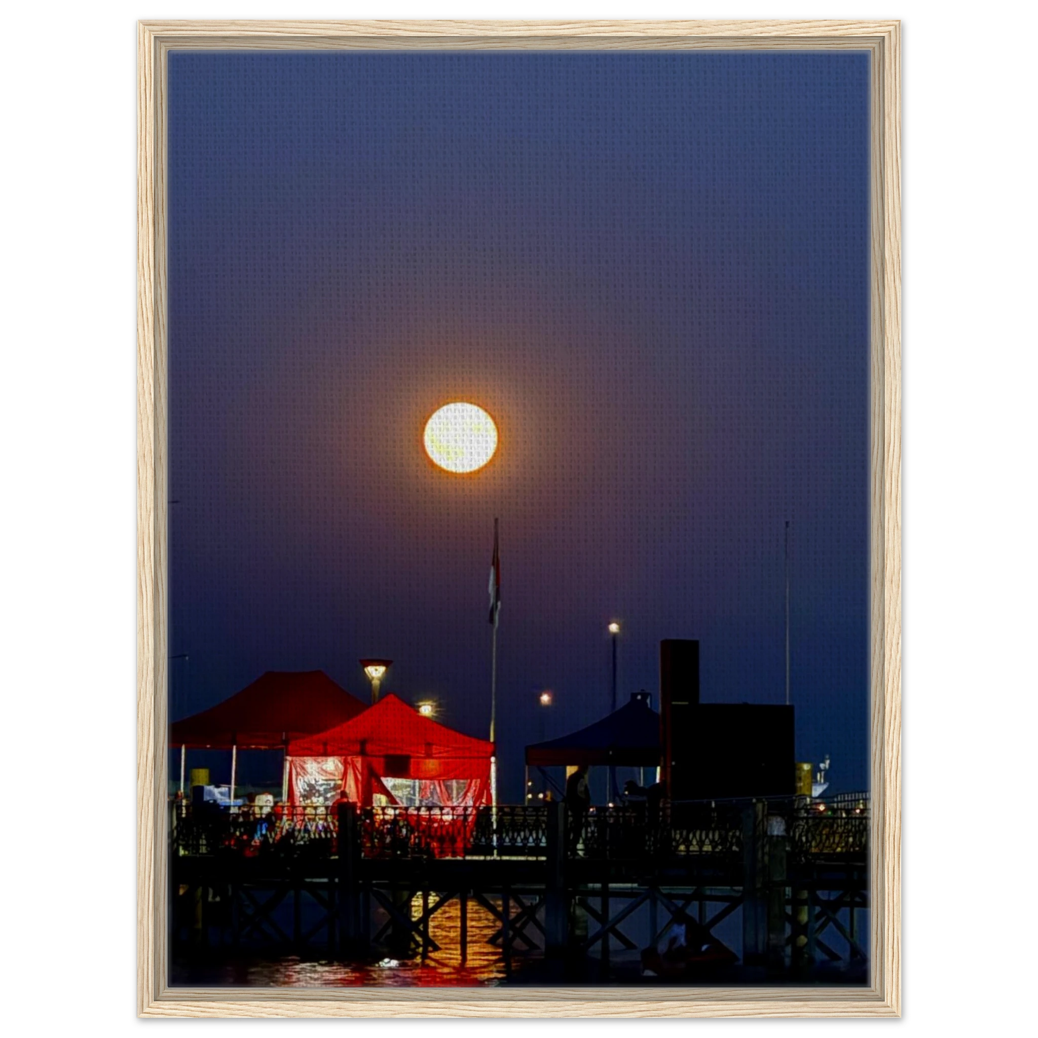 Mystical fall full moon canvas print from CaliCuration's Travel Collection Studio Edition, featuring a wooden frame and autumn scene.