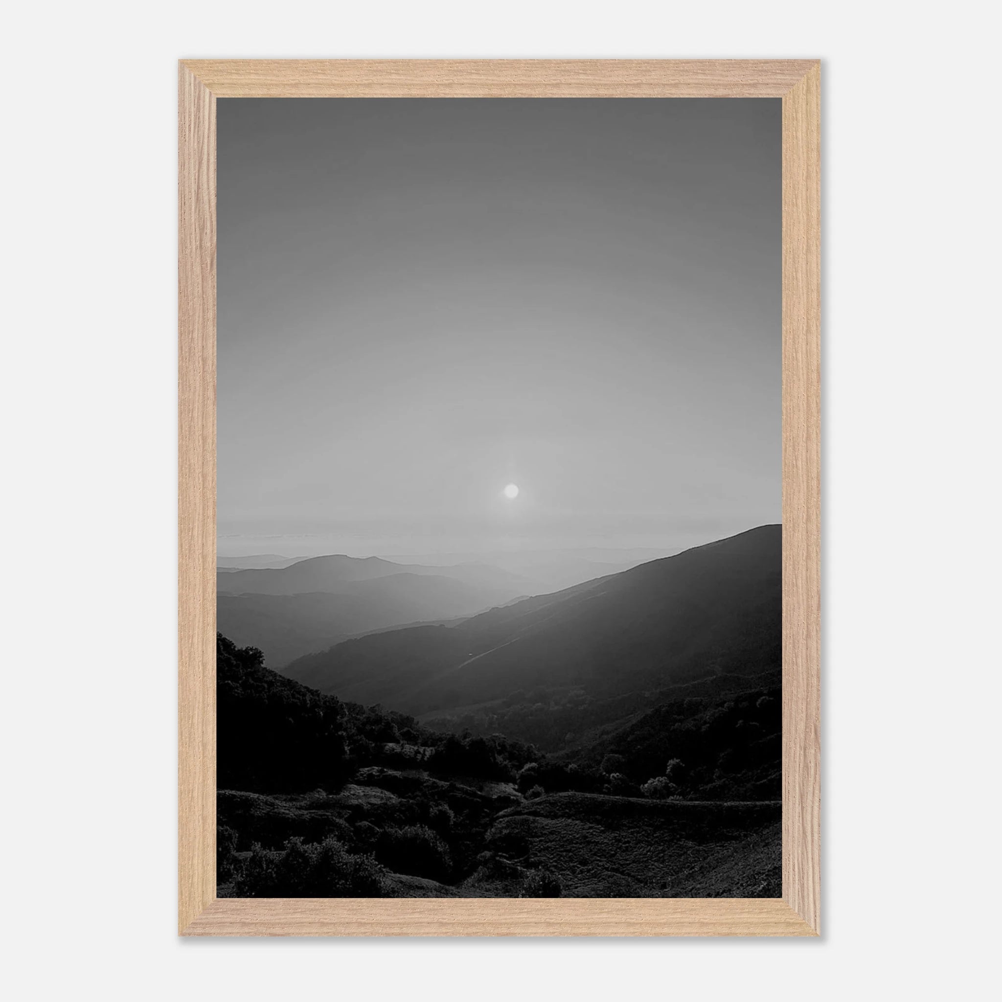 Black and white framed poster of California Central Coast sunset, part of the Studio Edition travel collection, mounted print.