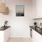 Framed canvas art print of a summer evening marina in Del Rey, California with nautical and chic tones, by California Canvas Studio Edition.