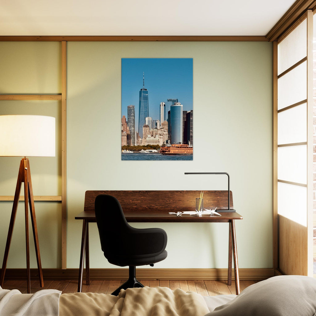 NYC skyline canvas print featuring the World Trade Center and Staten Island Ferry, part of the Studio Edition travel collection.