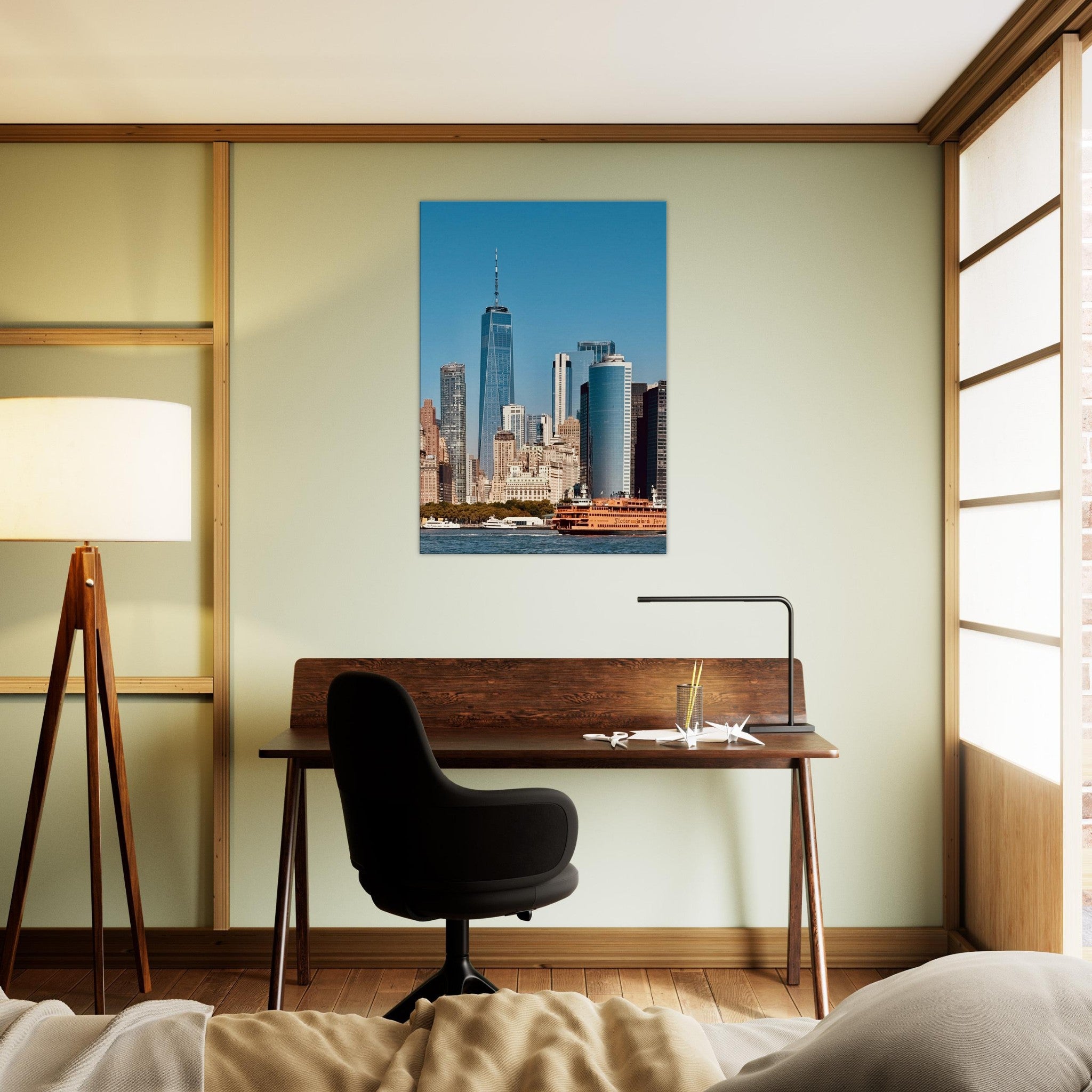 NYC skyline canvas print featuring the World Trade Center and Staten Island Ferry, part of the Studio Edition travel collection.