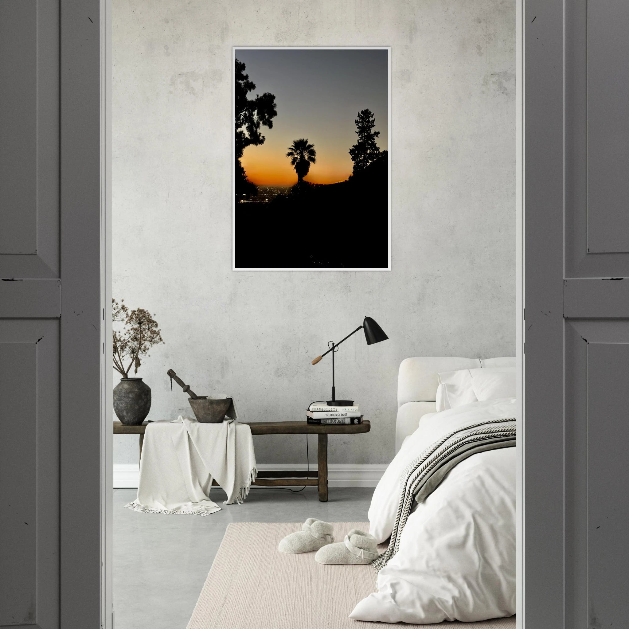 Framed print of a California winter sunset over Laurel Canyon and Hollywood Hills, studio edition poster art.