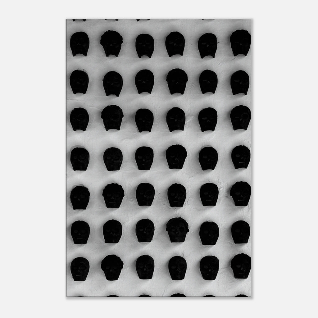Black and white monochrome skull grid canvas wall art, minimalist statement photography print from the Travel Collection Studio Edition.