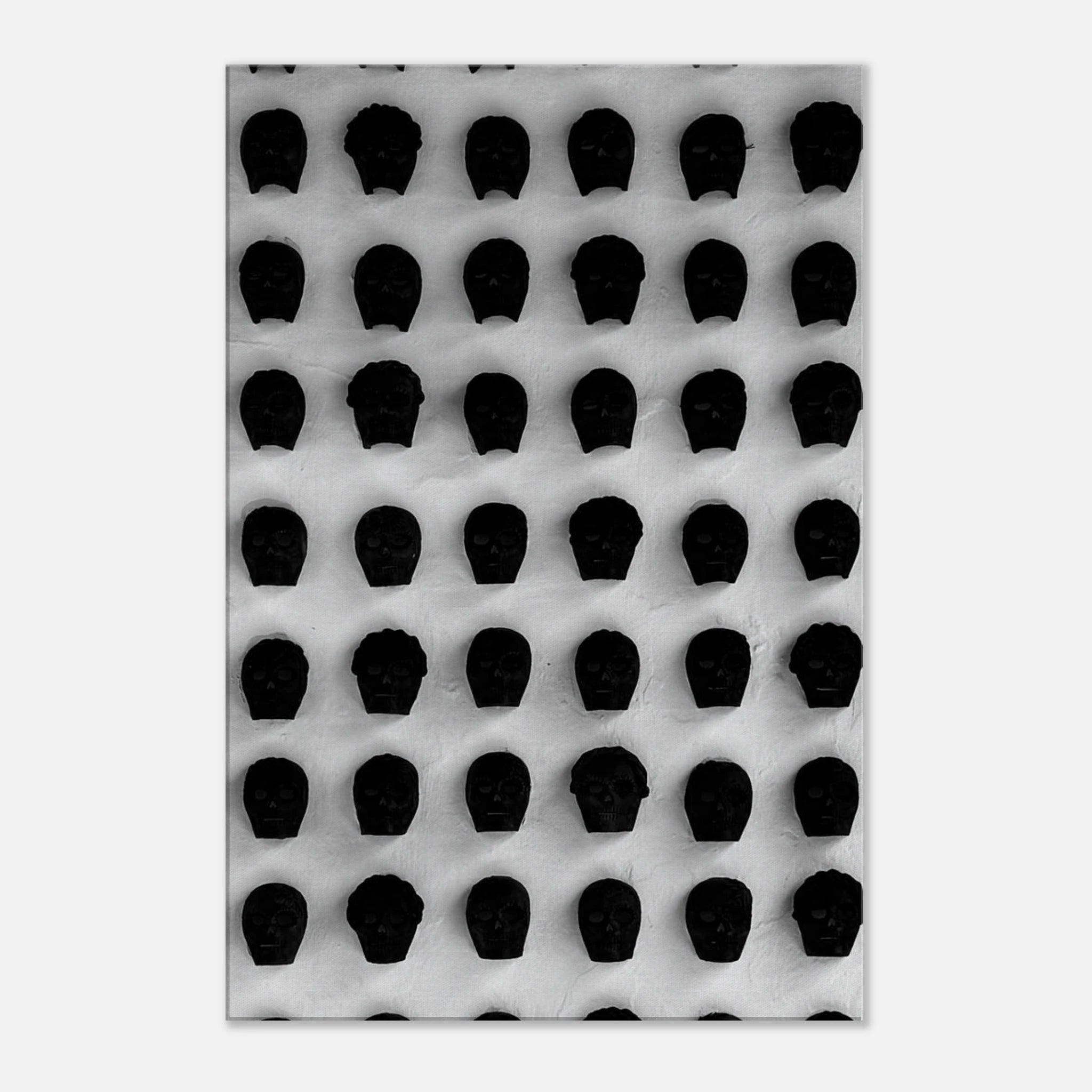 Black and white monochrome skull grid canvas wall art, minimalist statement photography print from the Travel Collection Studio Edition.