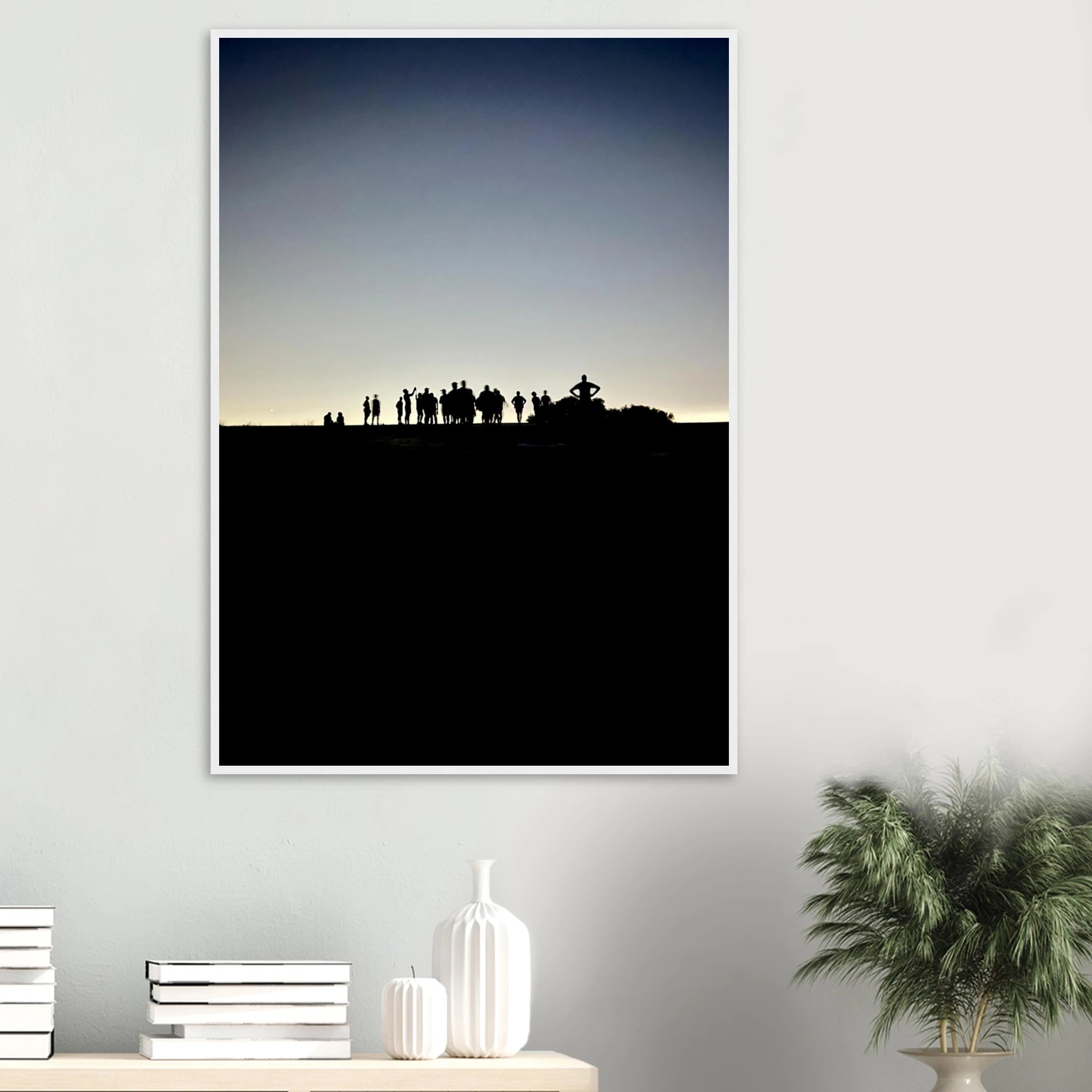Black and white framed poster of Hollywood Hills city lights, California landscape print from the Summer Hike series by My Store.