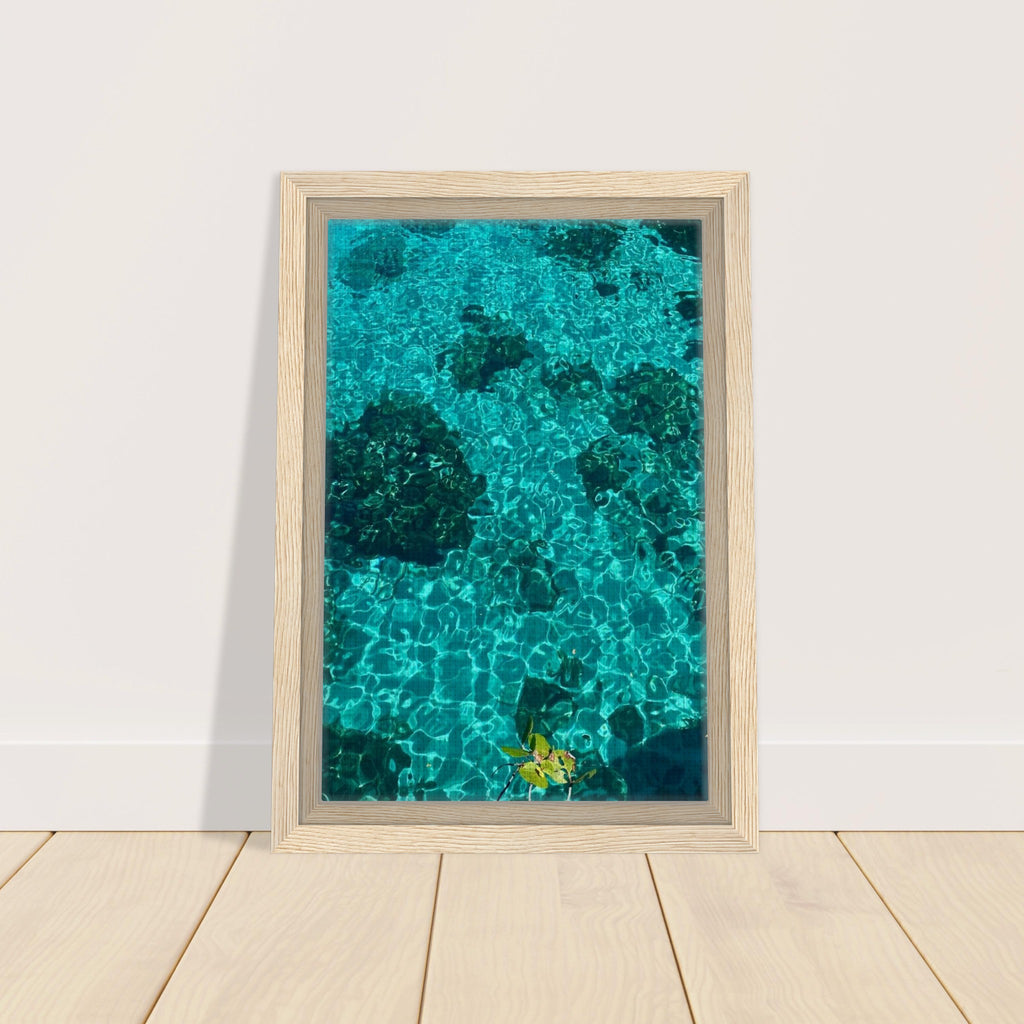 Vibrant tropical summer coastal art print in a natural framed canvas, part of the Studio Edition travel collection.