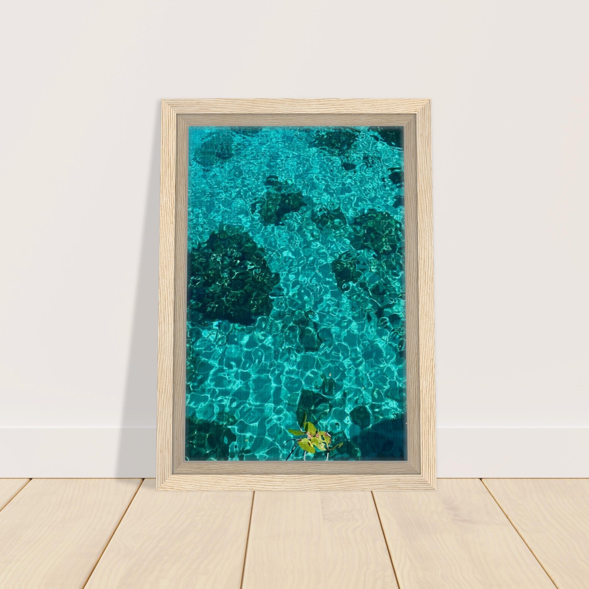 Vibrant tropical summer coastal art print in a natural framed canvas, part of the Studio Edition travel collection.