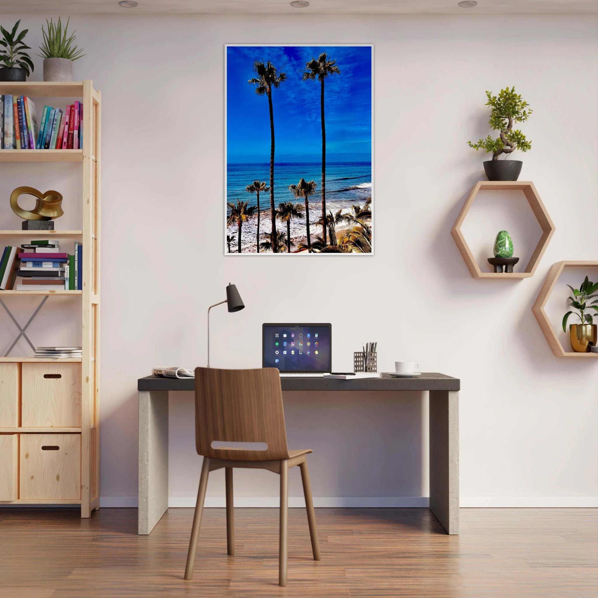 Malibu Palm Tree Family framed art print by CaliCuration, showcasing California-style palm trees on high-quality print material.