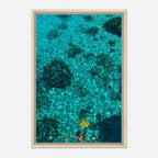 Vibrant tropical summer coastal artwork framed print featuring colorful travel-inspired beach scene on canvas art piece.