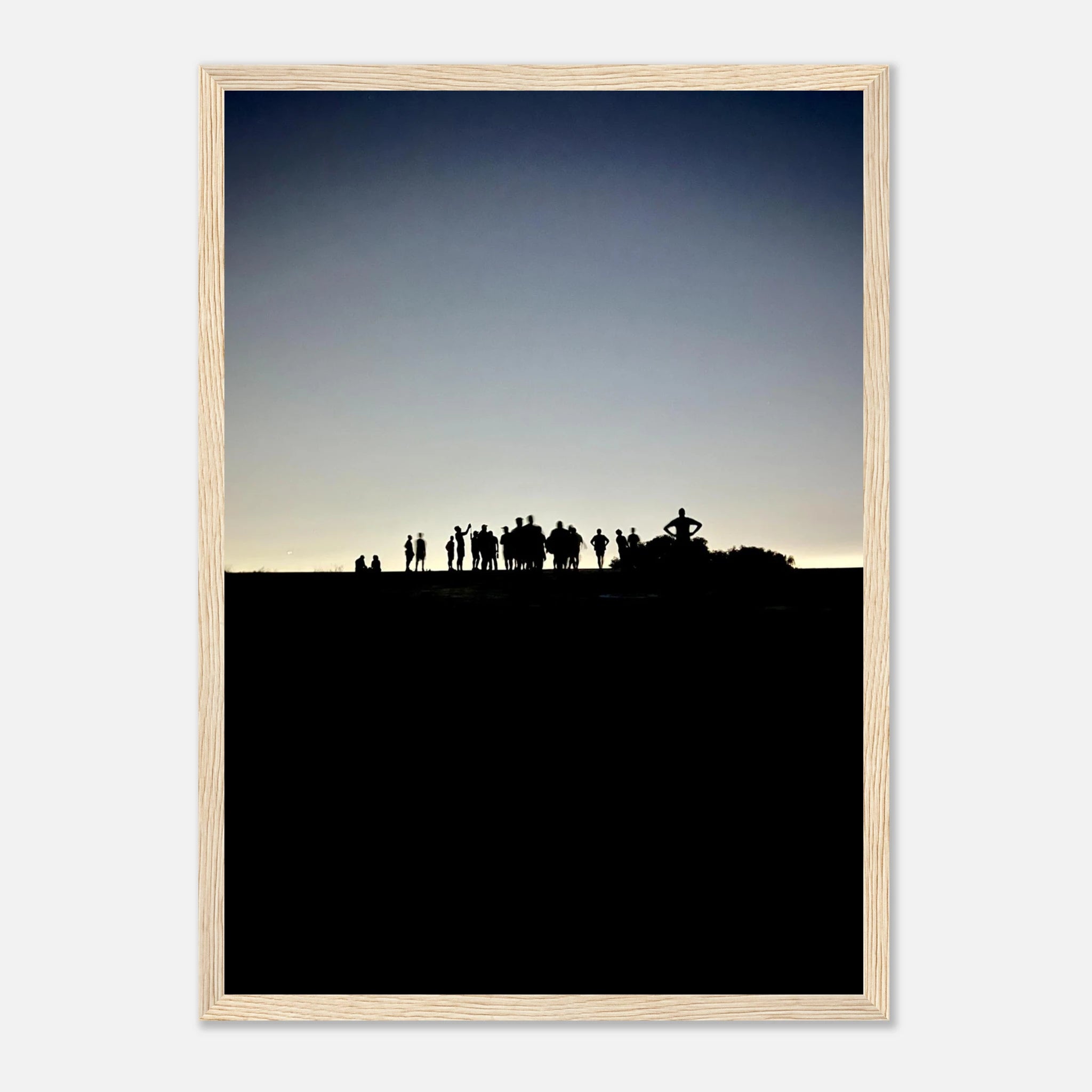Black and white framed poster of Hollywood Hills with city lights, part of the Summer Hike California art series.