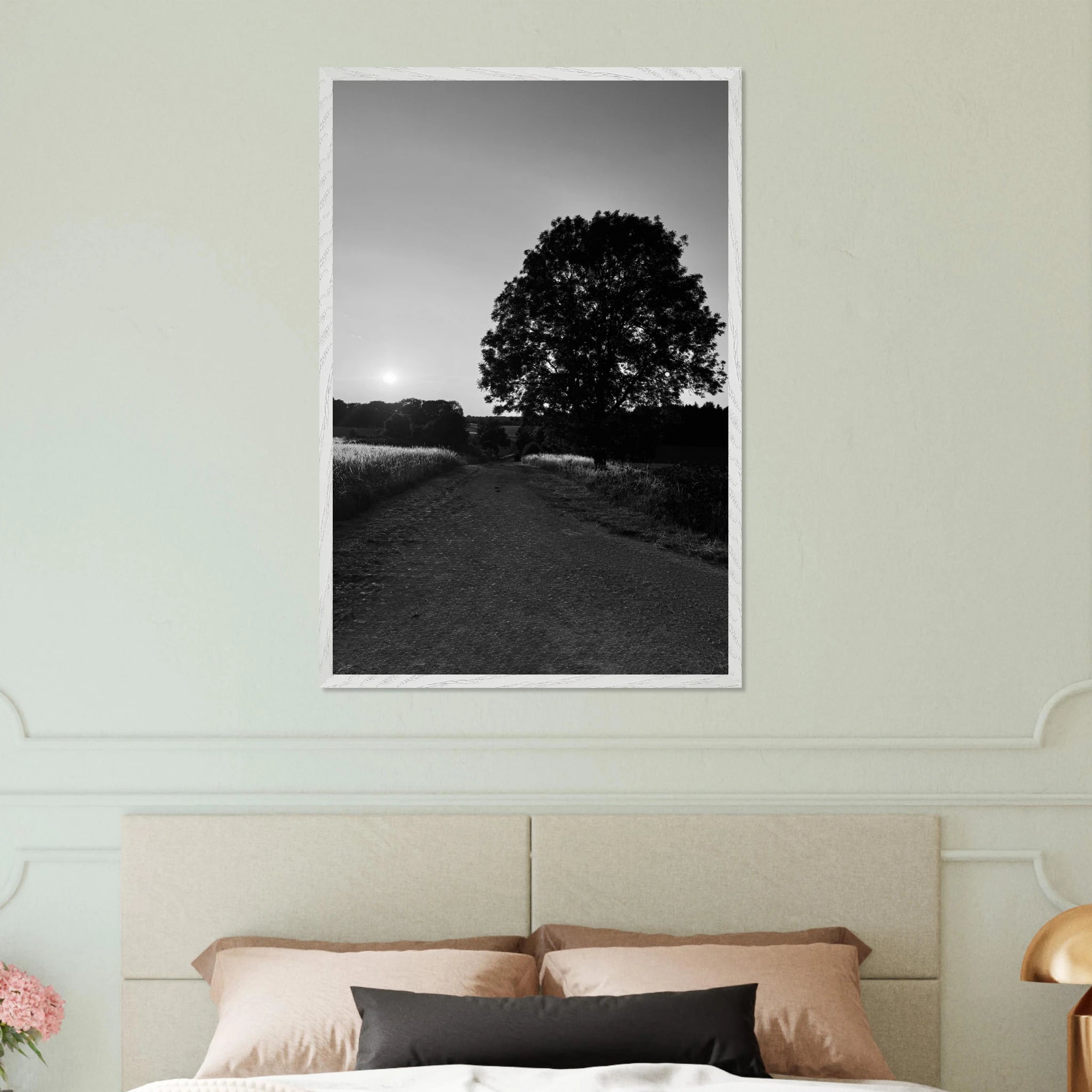 Mounted wooden framed black and white poster of summer in the English Cotswolds countryside, from the My Store travel collection.