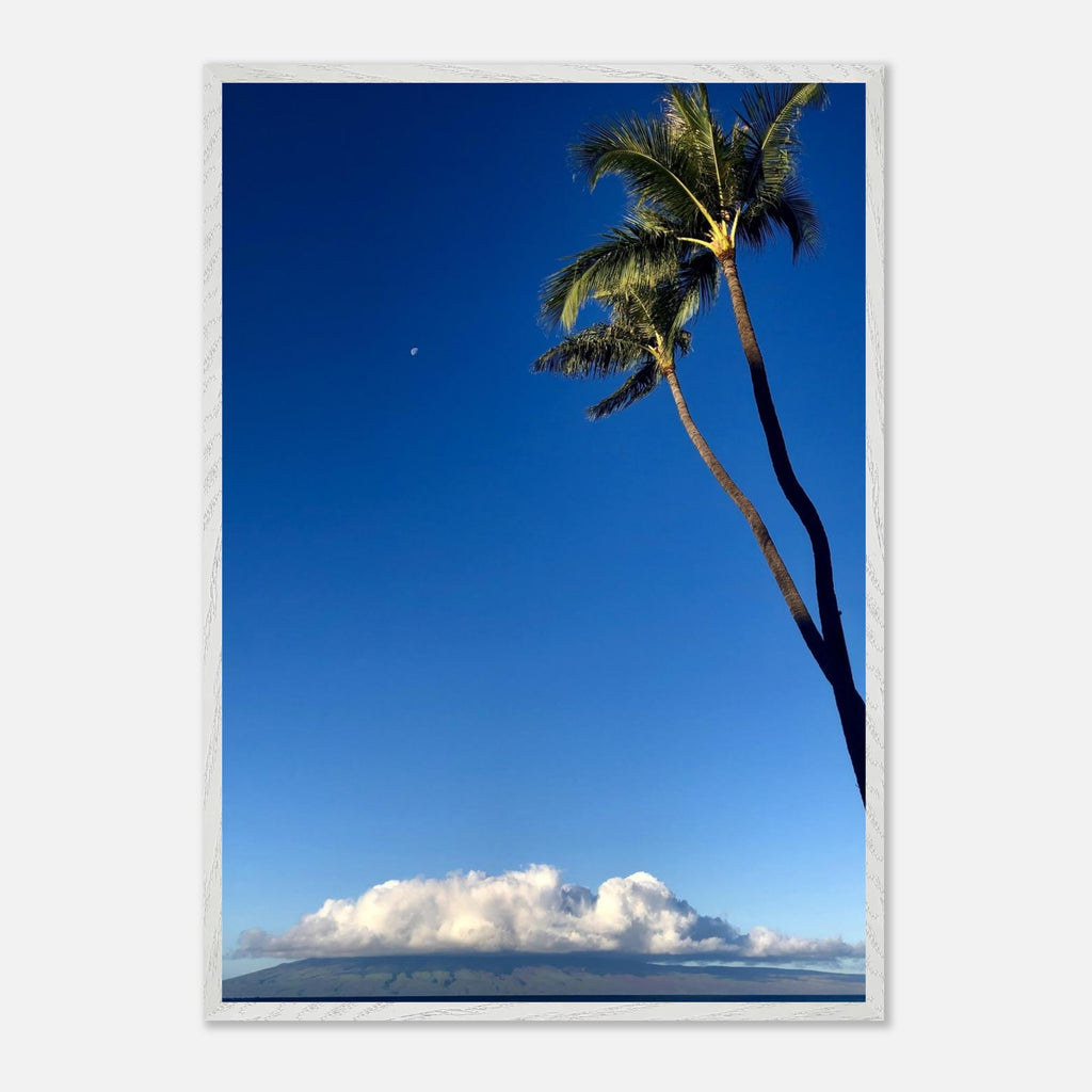 Hawaii Volcano Clouds and Pacific scene framed print by CaliCuration, showcasing vibrant island landscape and volcanic clouds.