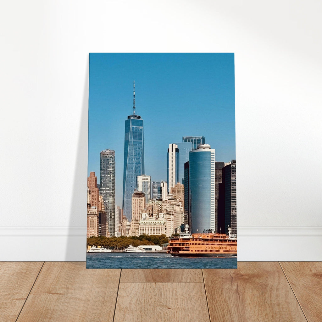 NYC skyline canvas print featuring the World Trade Center and Staten Island Ferry, part of the Studio Edition travel collection.