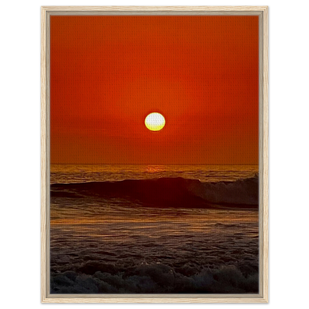 Southern California Red Sunset framed canvas print by CaliCuration, featuring vibrant sunset colors on high-quality print material.