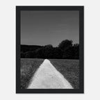 Black and white framed poster of a summer road scene from the Travel Collection, printed on semi-glossy paper, Studio Edition.