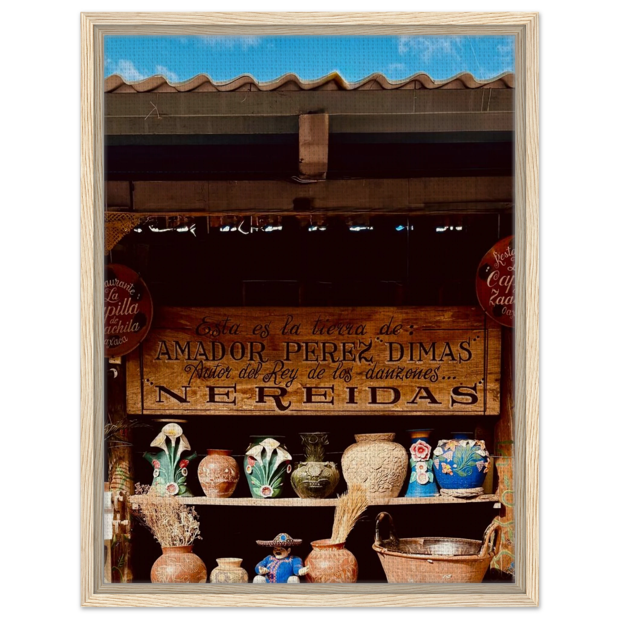 Framed canvas artwork of Oaxaca street fair scene by CaliCuration, part of Mexico travel collection, Spring 2026 studio edition.