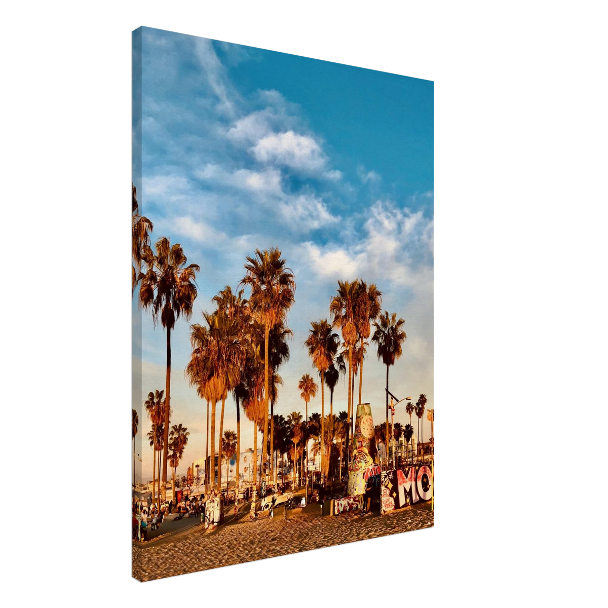 SoCal Beach canvas print featuring palm trees and graffiti-inspired California wall art on high-quality print material