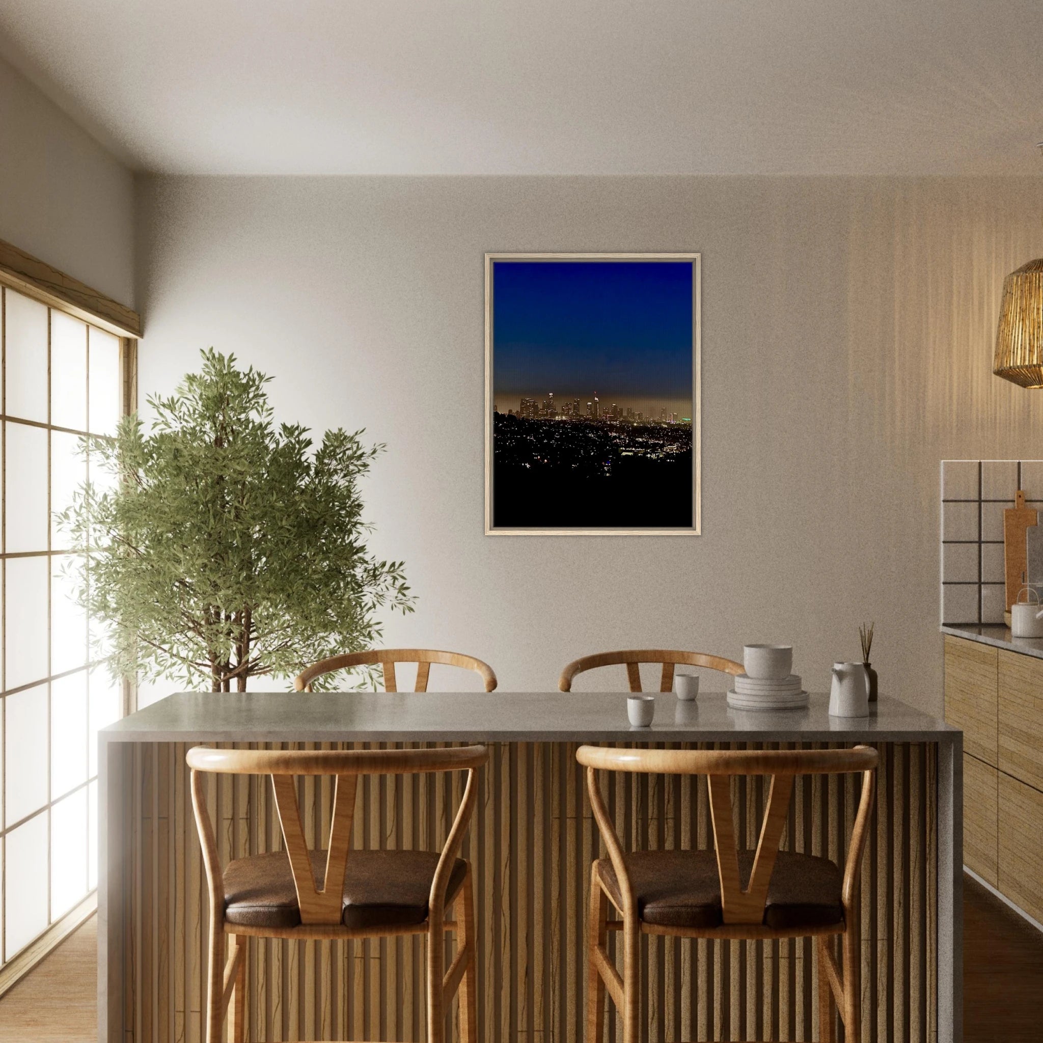 Premium wooden framed canvas print of Los Angeles Downtown Nightglow, elegant home wall art, California canvas, Studio Edition.
