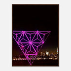 Framed print of New York City holiday art installation showcasing Manhattan night view with Empire State Building, part of travel collection.