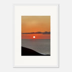 Vibrant Mediterranean Sunset framed poster print from My Store, showcasing colorful coastal landscape wall art for any room.
