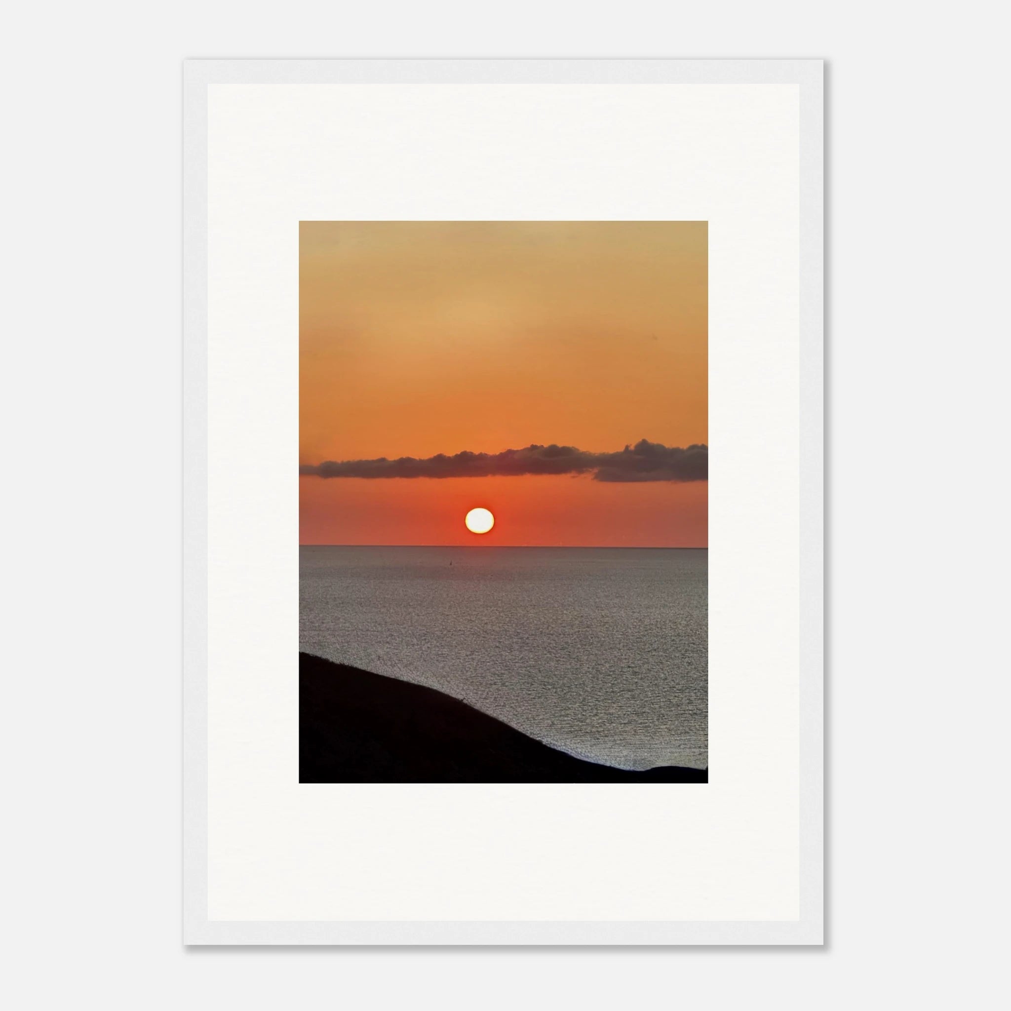 Vibrant Mediterranean Sunset framed poster print from My Store, showcasing colorful coastal landscape wall art for any room.