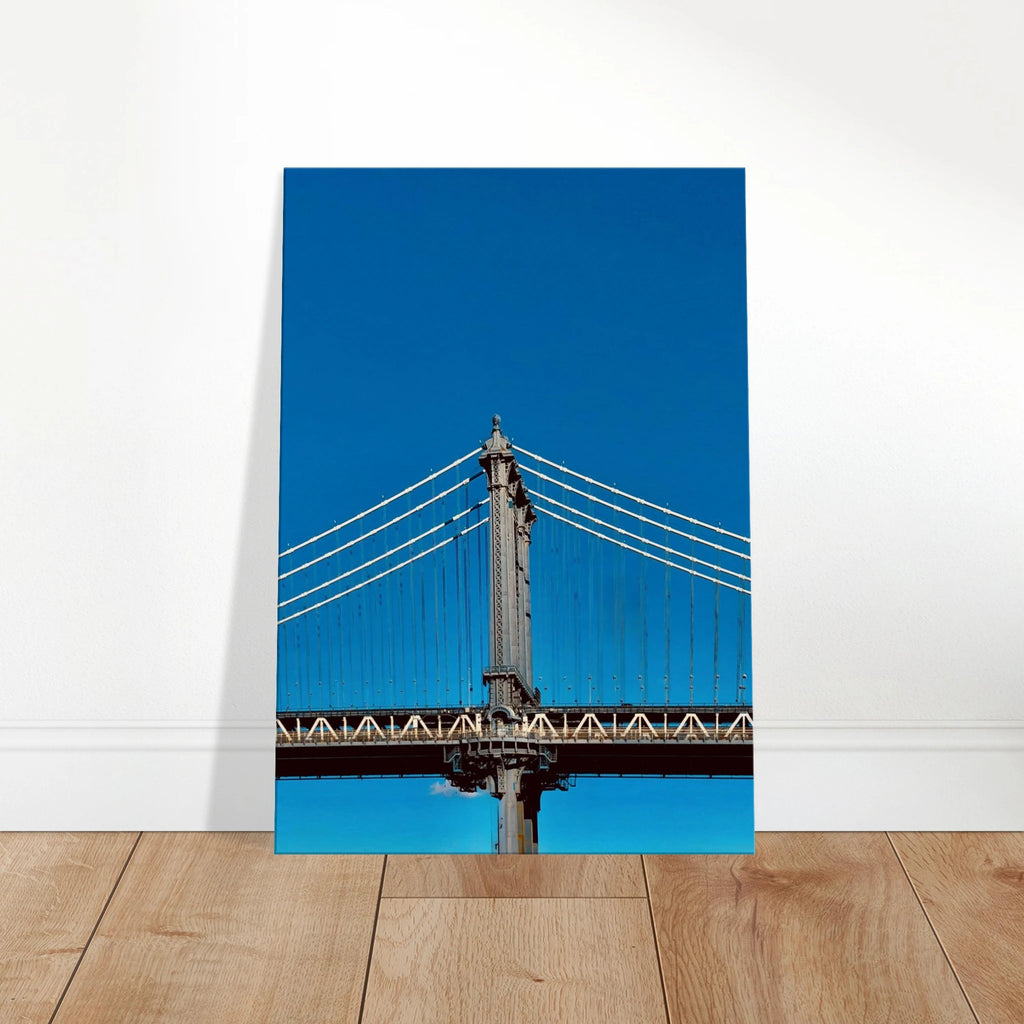 Sunny Winter Day canvas print featuring Manhattan Bridge in NYC, showcasing vibrant colors and detailed urban scenery.