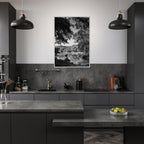 Black and white framed print of a summer lake scene from Upstate NY, part of the Studio Edition Travel Collection.