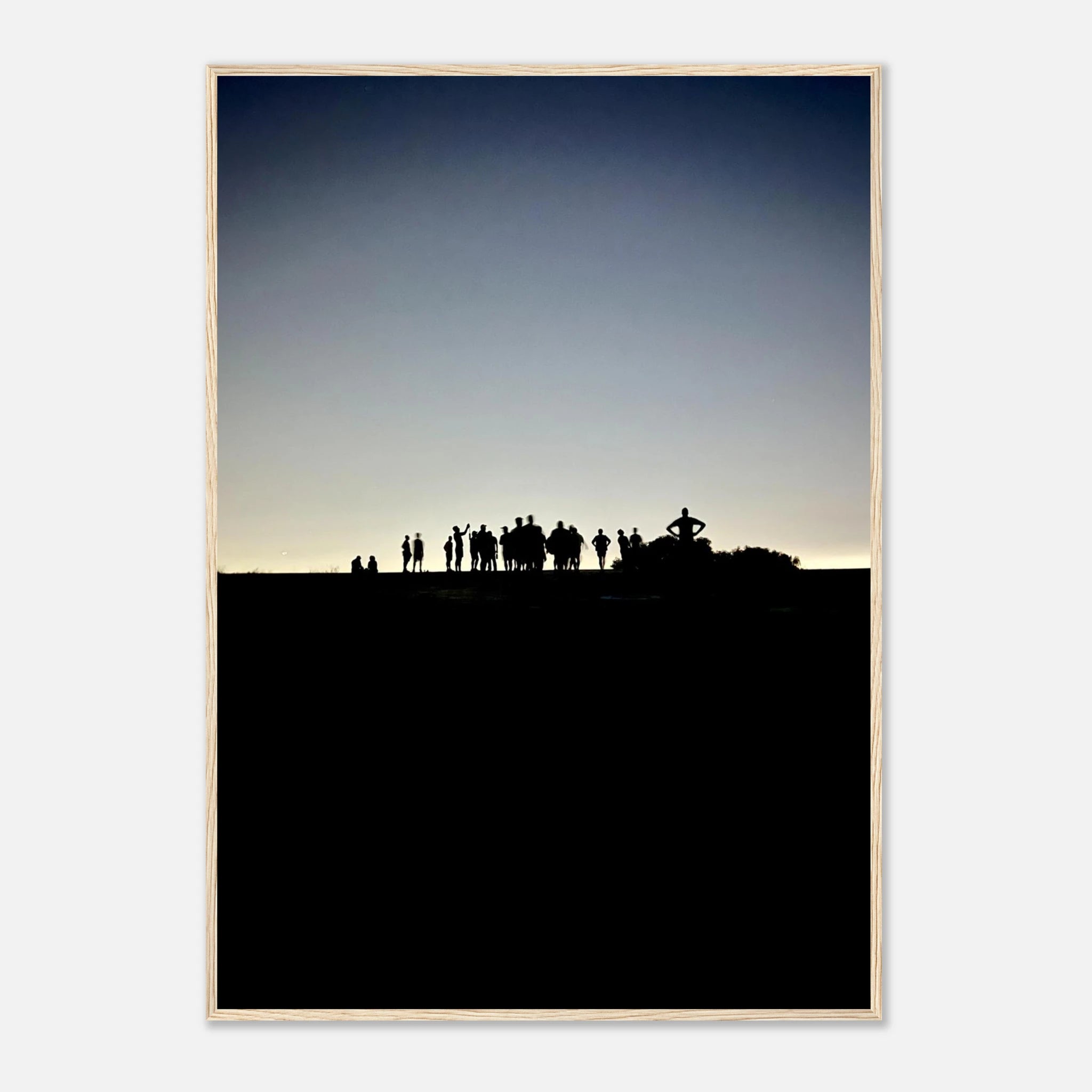 Black and white framed poster of Hollywood Hills and city lights, part of the Summer Hike California art series.