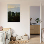 Color print of "A Window into Jungle Stillness" by CaliCuration, showcasing vibrant jungle scenery in a sleek, artistic display.