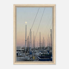 Framed canvas art print of a summer evening marina scene in Marina Del Rey, California with nautical and chic tones.