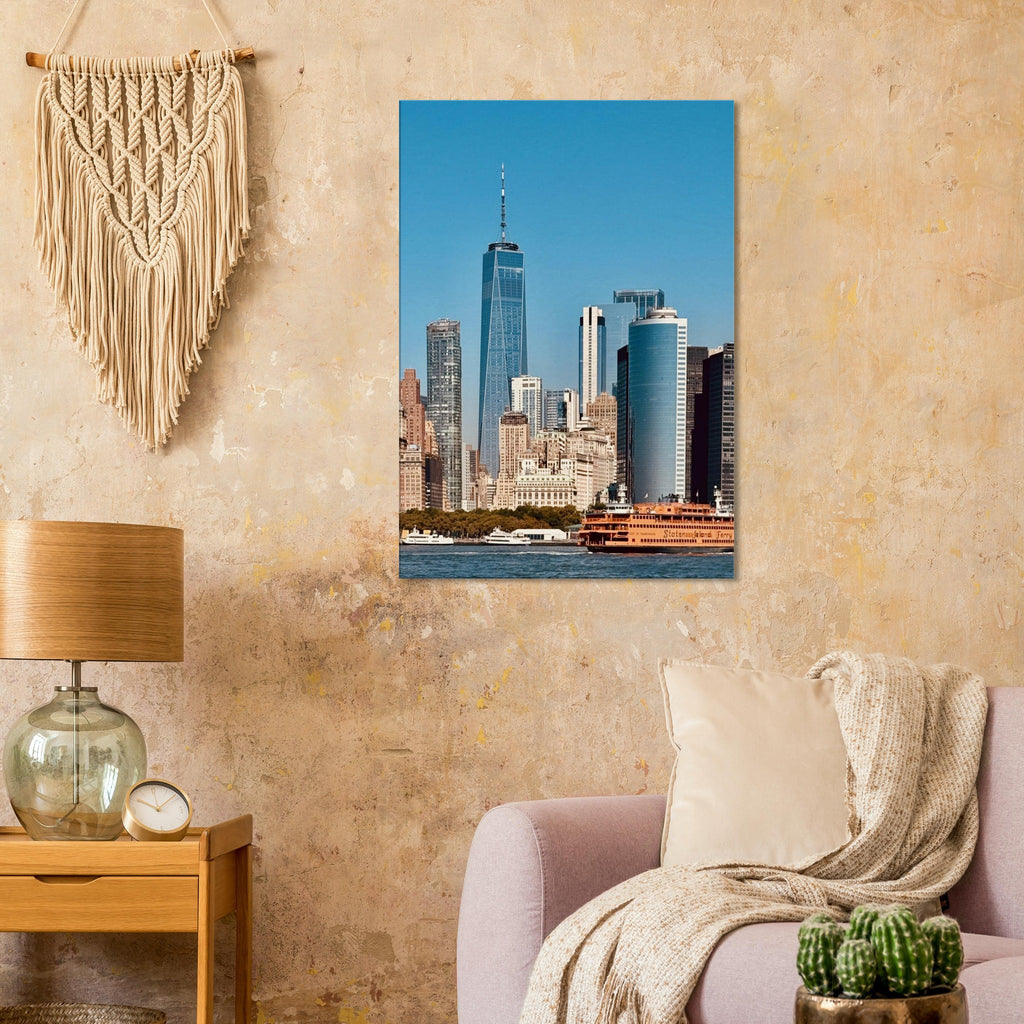NYC skyline canvas print featuring the World Trade Center and Staten Island Ferry, part of the Travel Collection, studio edition.
